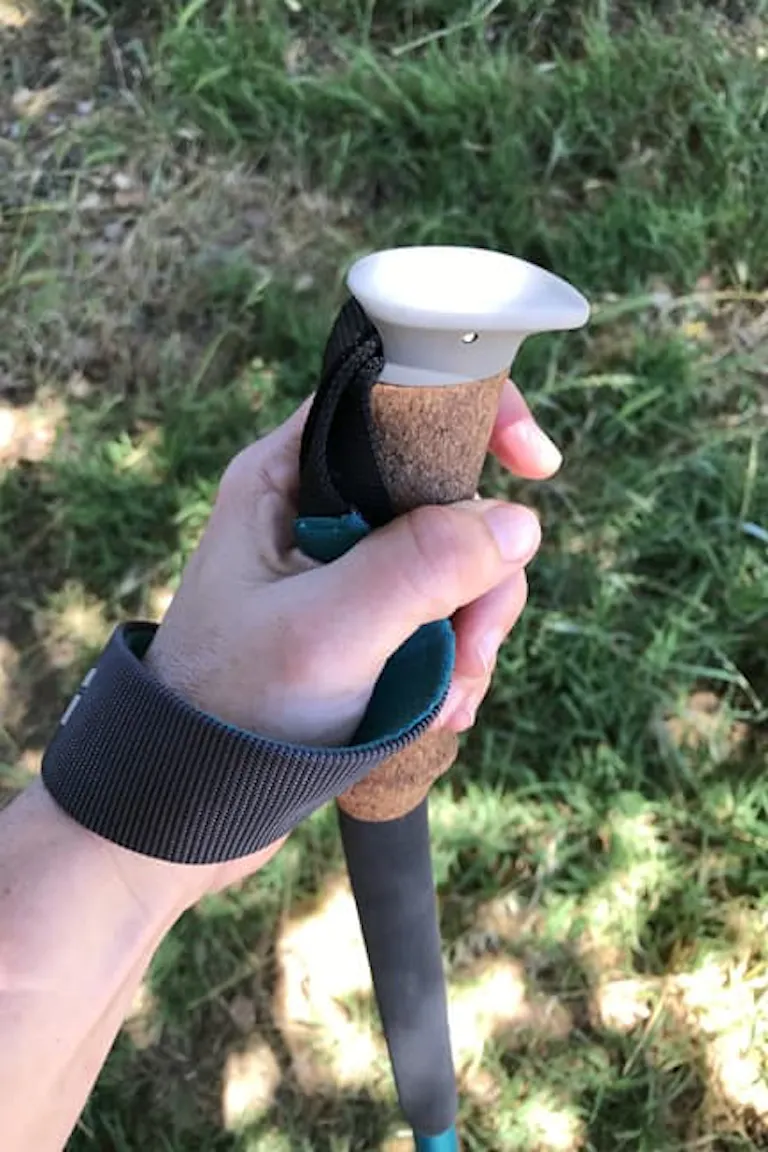 using hiking trekking poles with wrist straps to make grip less tiring