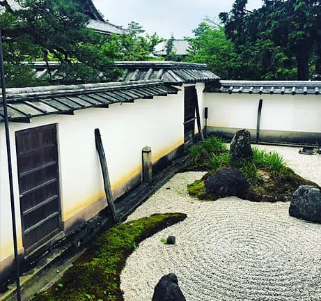 A japanese garden with rocks and moss.