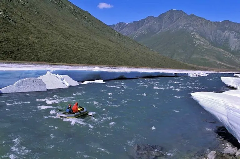 MT Sobek rafters on the Hulahula River in Alaska.