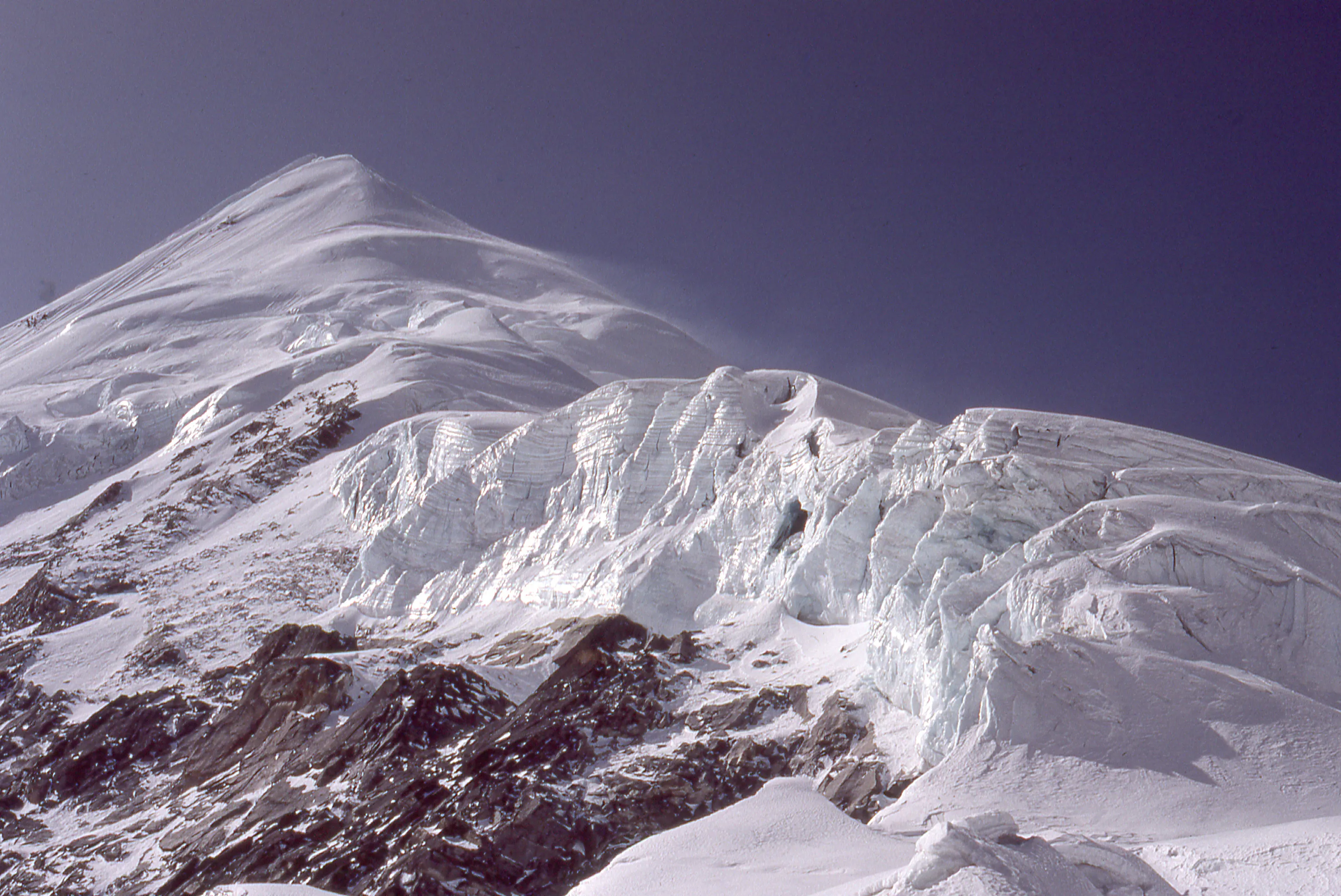 A snow covered mountain.