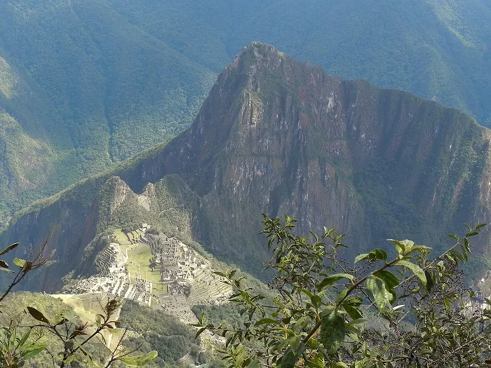 Machu picchu from the top of a mountain.