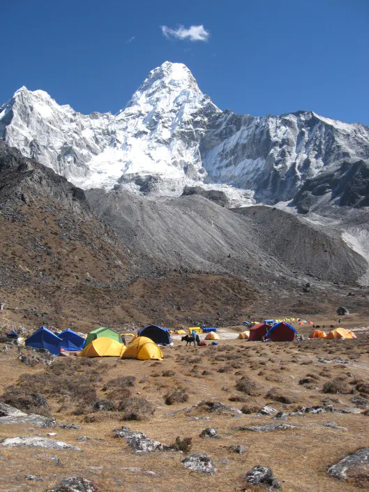 A mountain in the background.