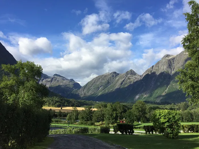 A view of the mountains from a road.