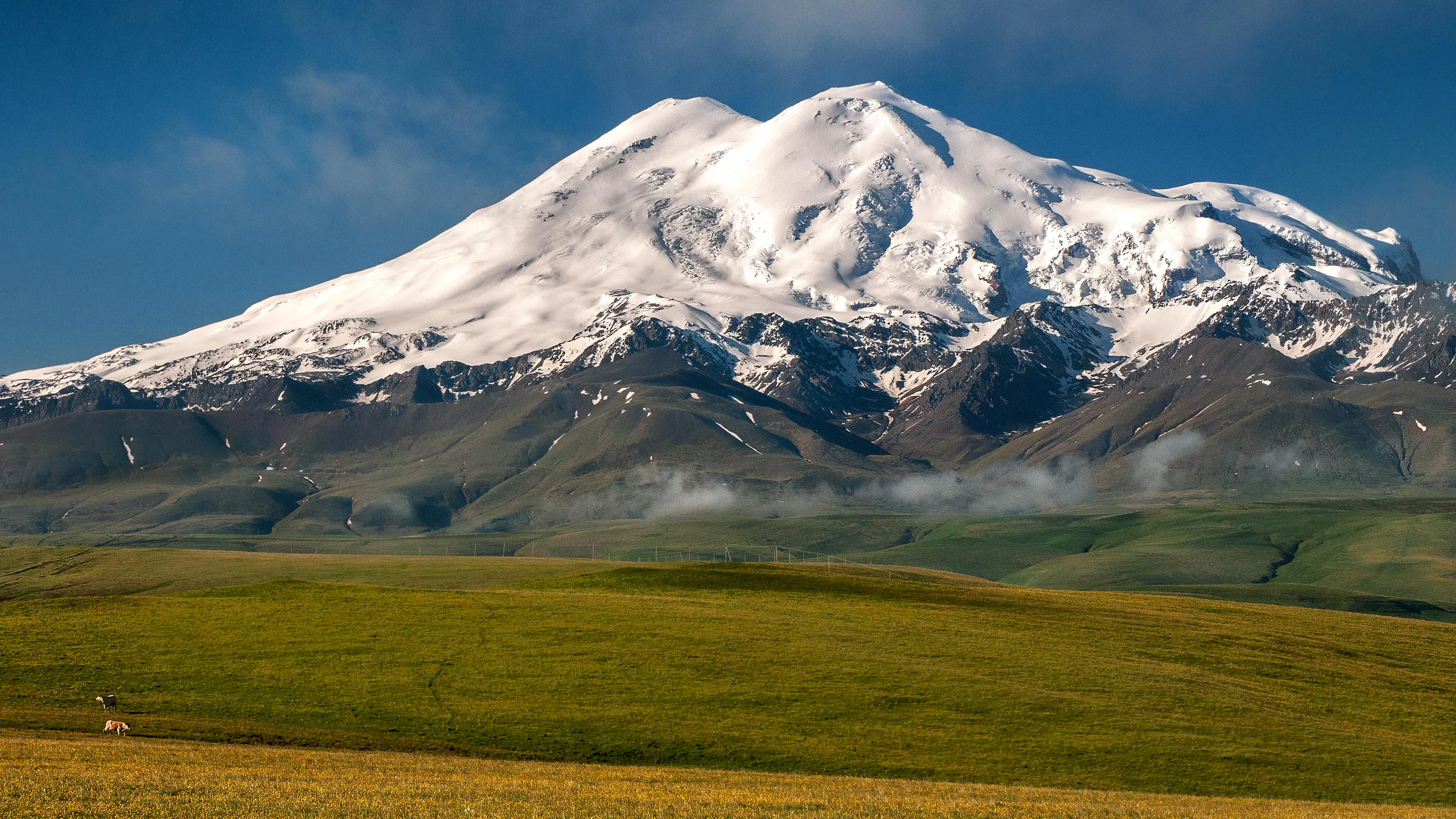 A snow covered mountain.