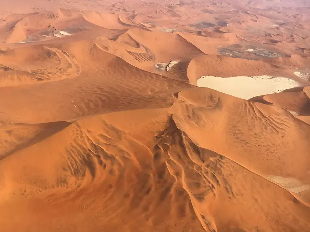 An aerial view of the sand dunes in namibia.