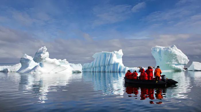 Icebergs in the water.