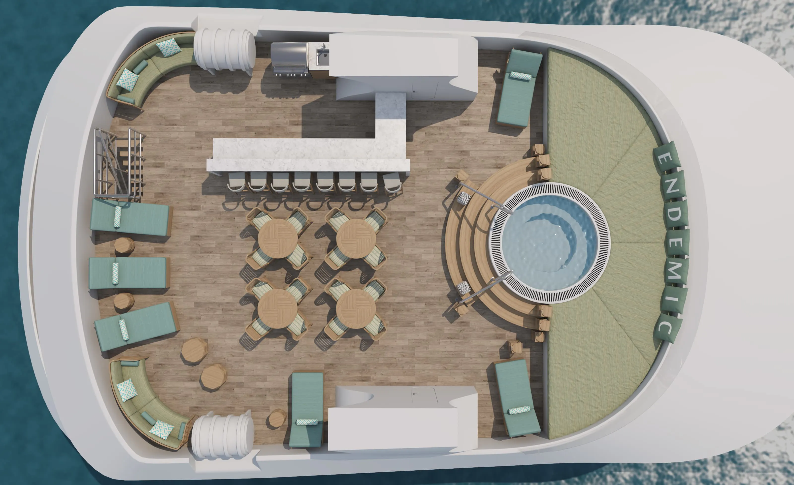 A view of the deck of a cruise ship.
