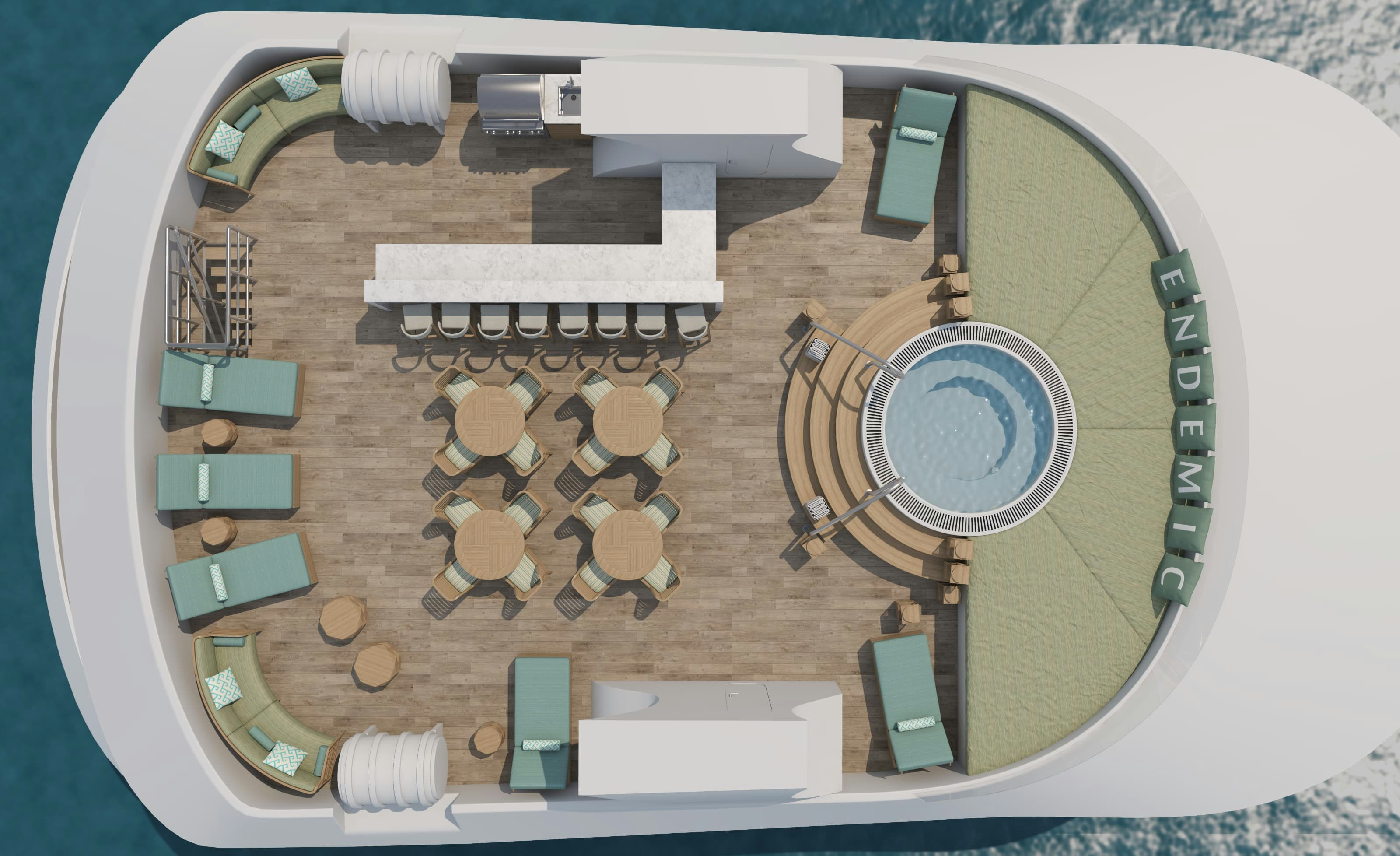 A view of the deck of a cruise ship.