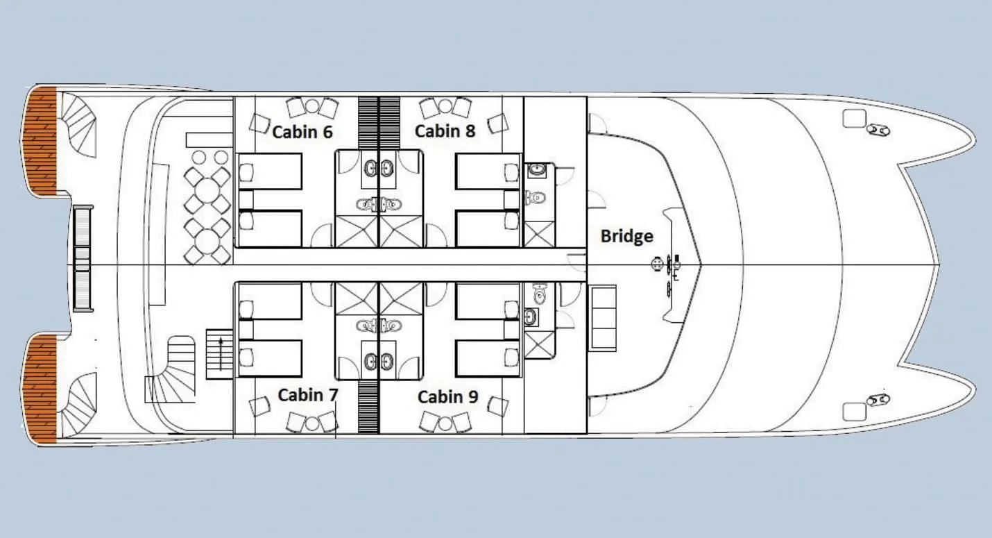 A floor plan of a small boat.
