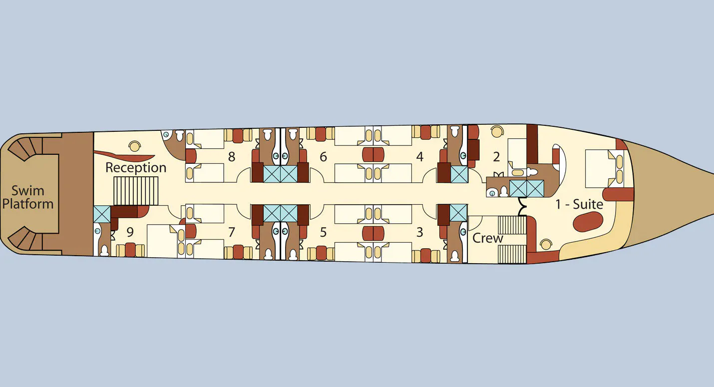 The Integrity Adventure Tours floor plan of a cruise ship.