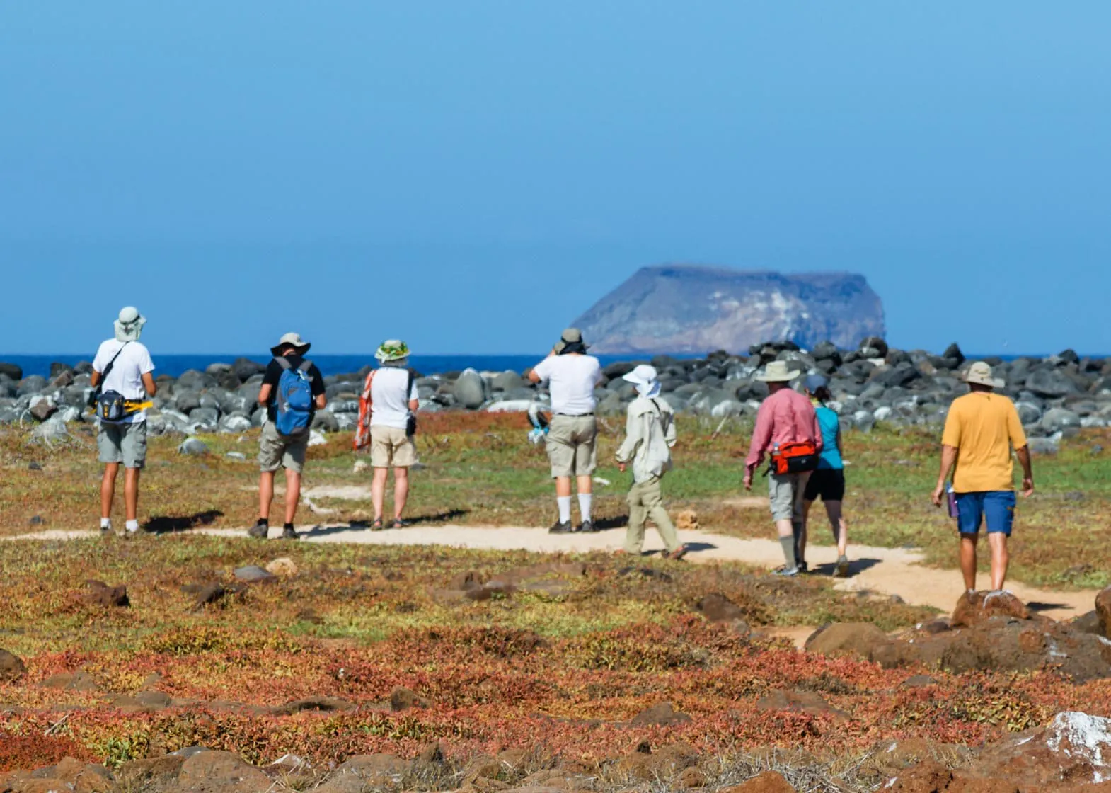 A group of people exploring the Galapagos Islands.