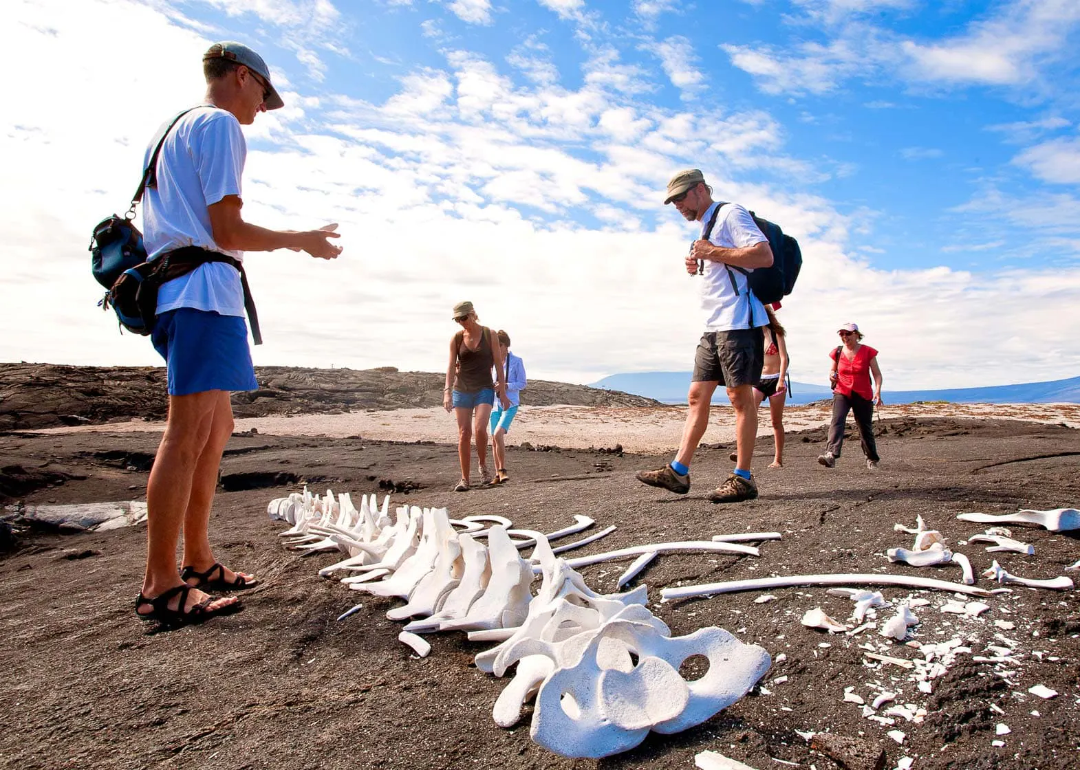 Travelers exploring Espinoza Point in Ferdinandina in the Galapagos
