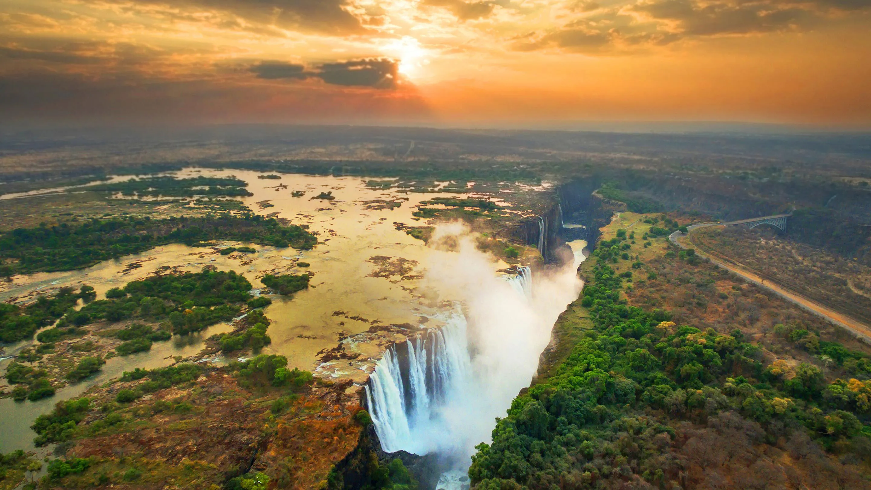 Aerial view of victoria falls, zambia.