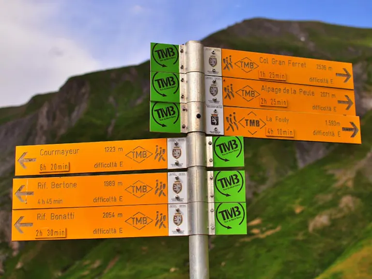 alpine signs you'll see on the Tour du Mont Blanc trail