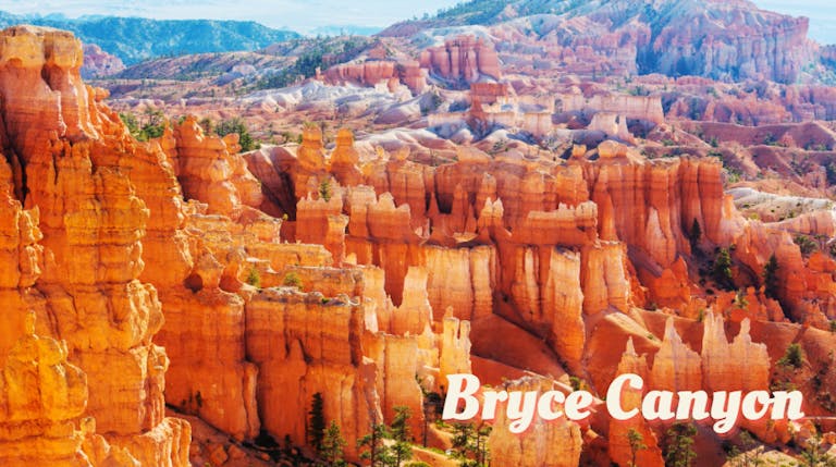 Yellow mountains and greens on Bryce Canyon National Park 