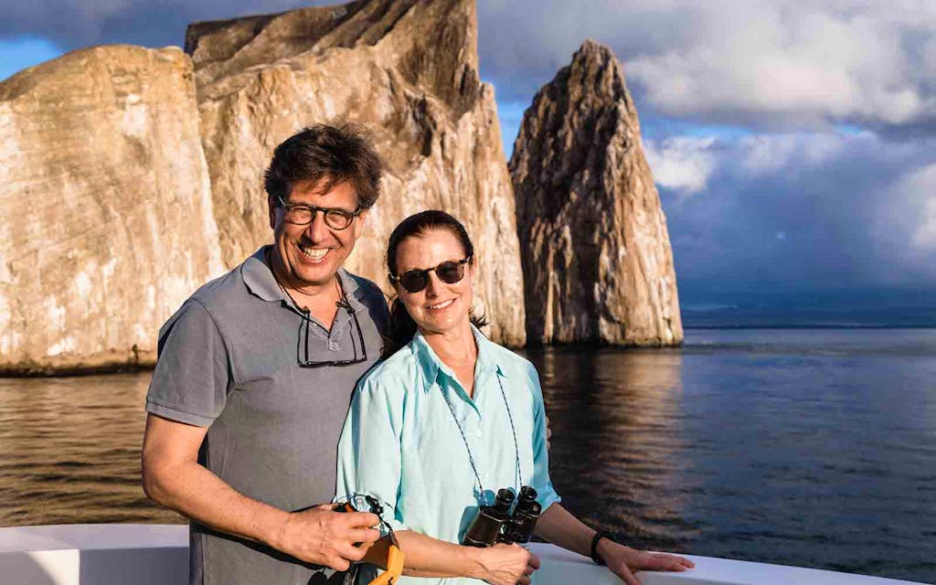 Couple on a boat in the Galapagos Islands