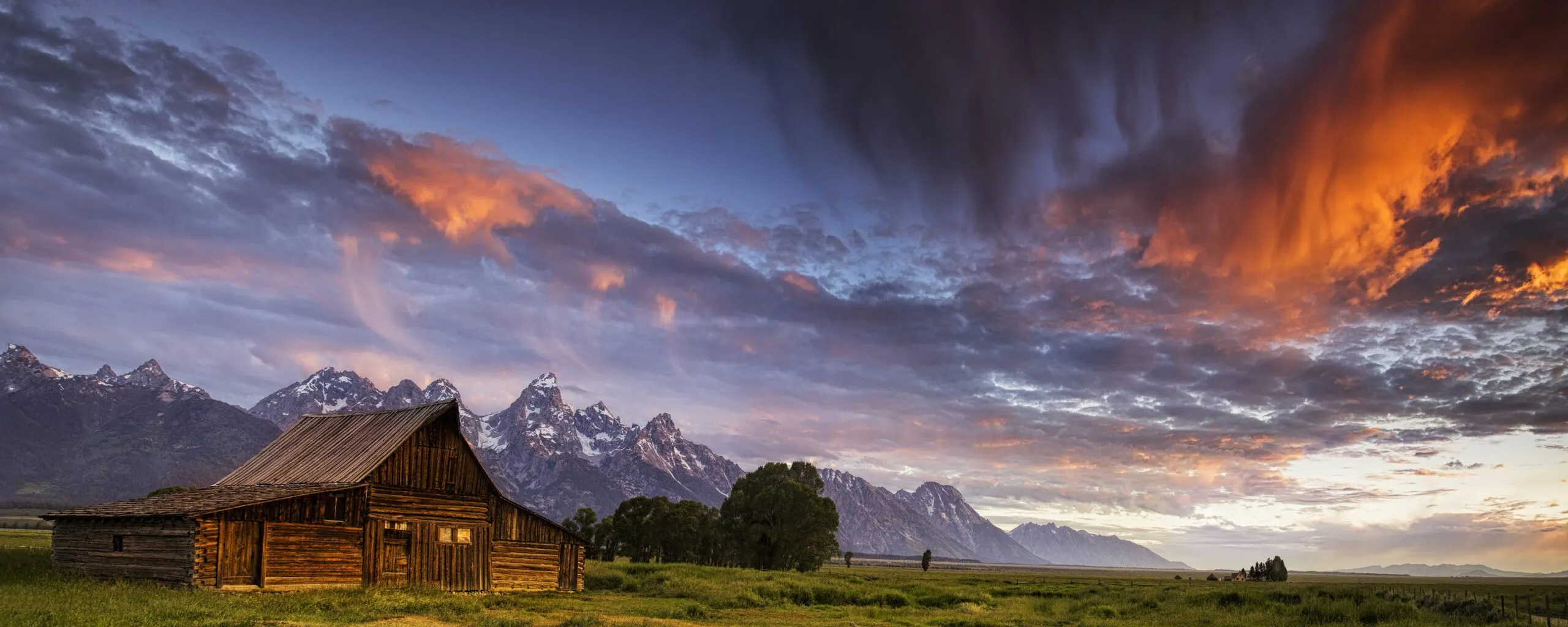 Tetons and Mormon Row panorama at sunrise File: #132008025 | Author: Andrew S.