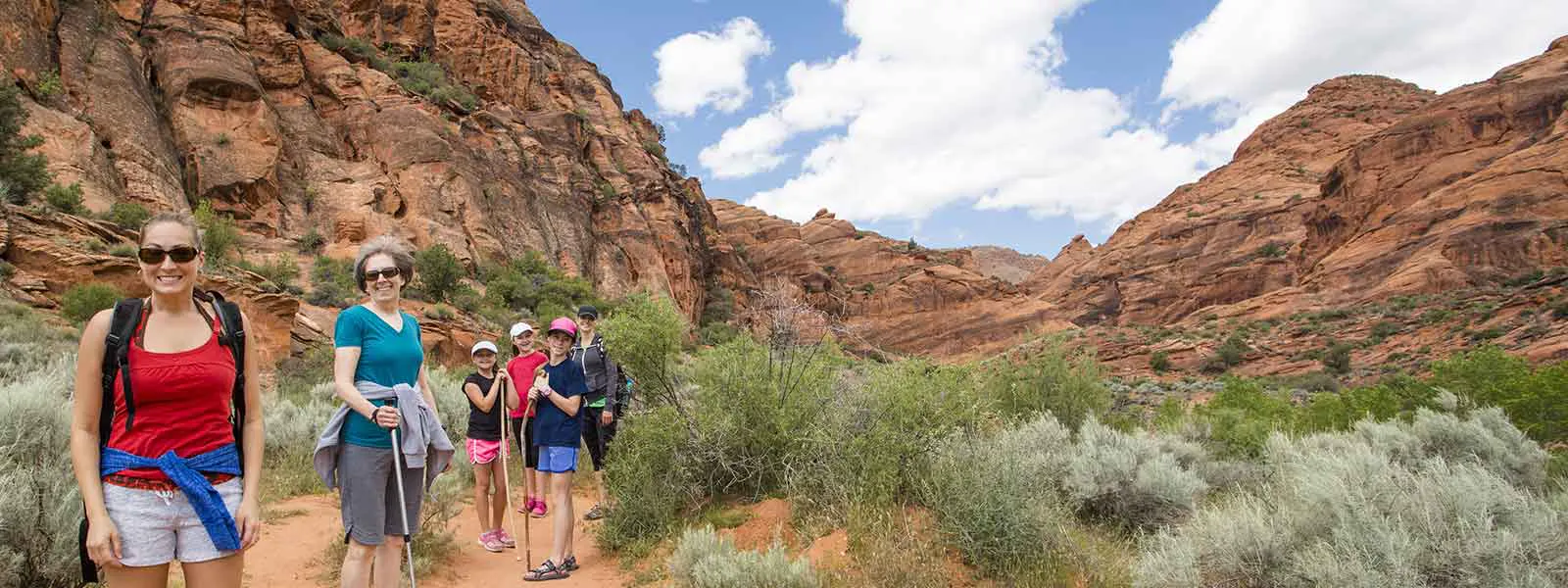 A adventurous family on a hiking trail in Zion National Park, embarking on a thrilling travel experience.