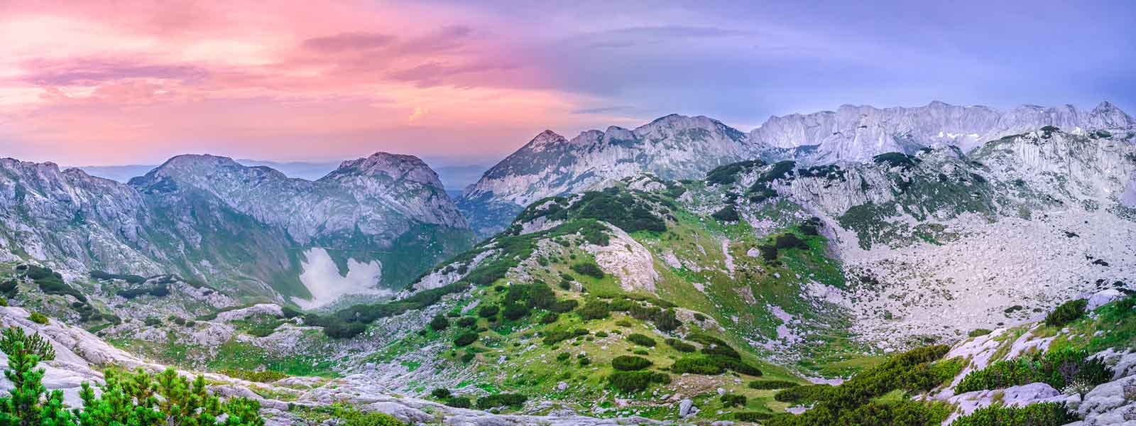 A view of the mountains at sunset.