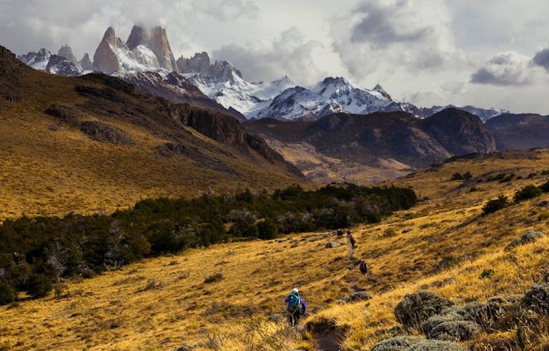 solo female hiker hiking near Cerro Torre and Fitz Roy in Argentina