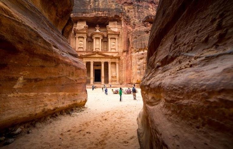 Canyon view of the ancient city of Petra in Jordan.