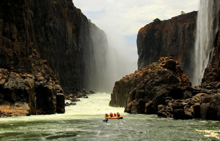 MT Sobek group rafting on the Zambezi River in Africa near the Victoria Falls in Zimbabwe