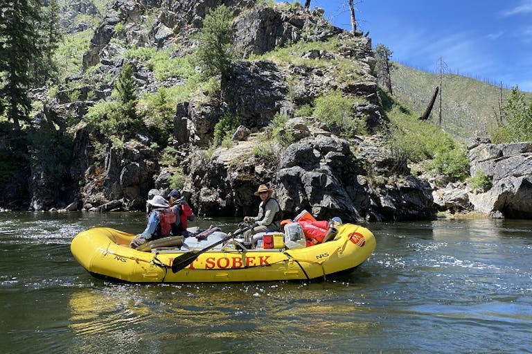 man on a MT Sobek kayak on a rafting tour in Idaho's Middle Fork of the Salmon River