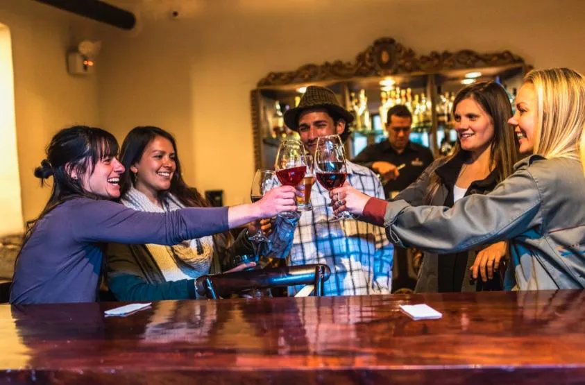 Toasting with friends at a winery