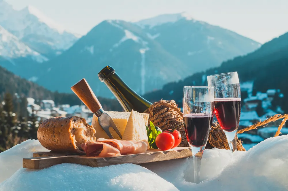 Dolomites alpine cheese and wine