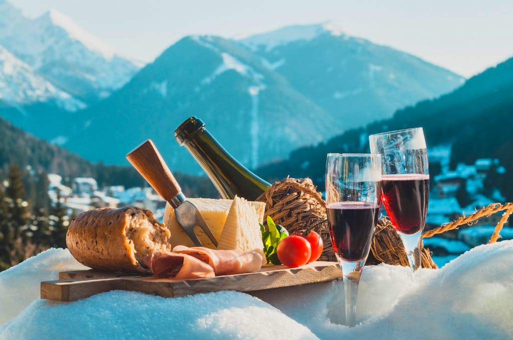 Dolomites alpine cheese and wine