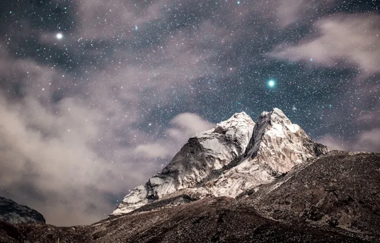 Stargazing in a wide sky in a lodge to lodge trek to Everest