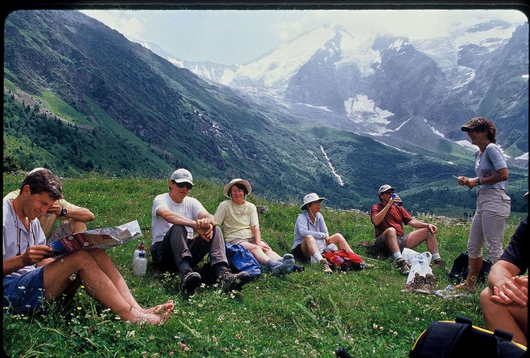 group lounging with snacks
