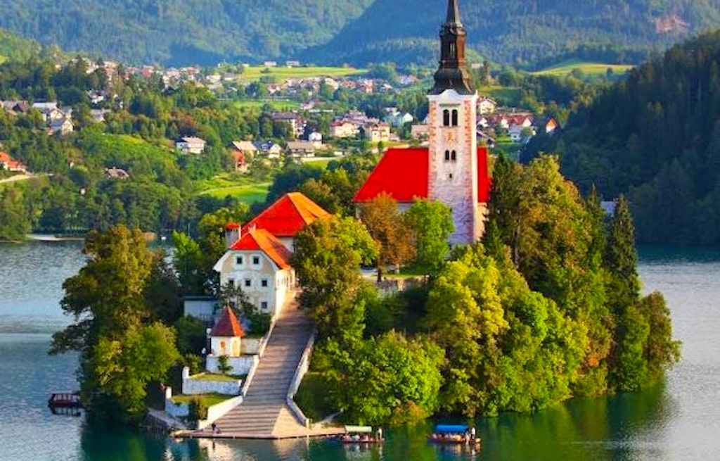Aerial view of Lake Bled in Slovenia