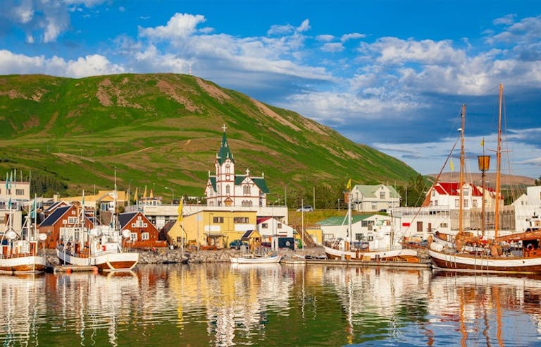 Fishing village Husavik in northern Iceland, a popular destination for tourists