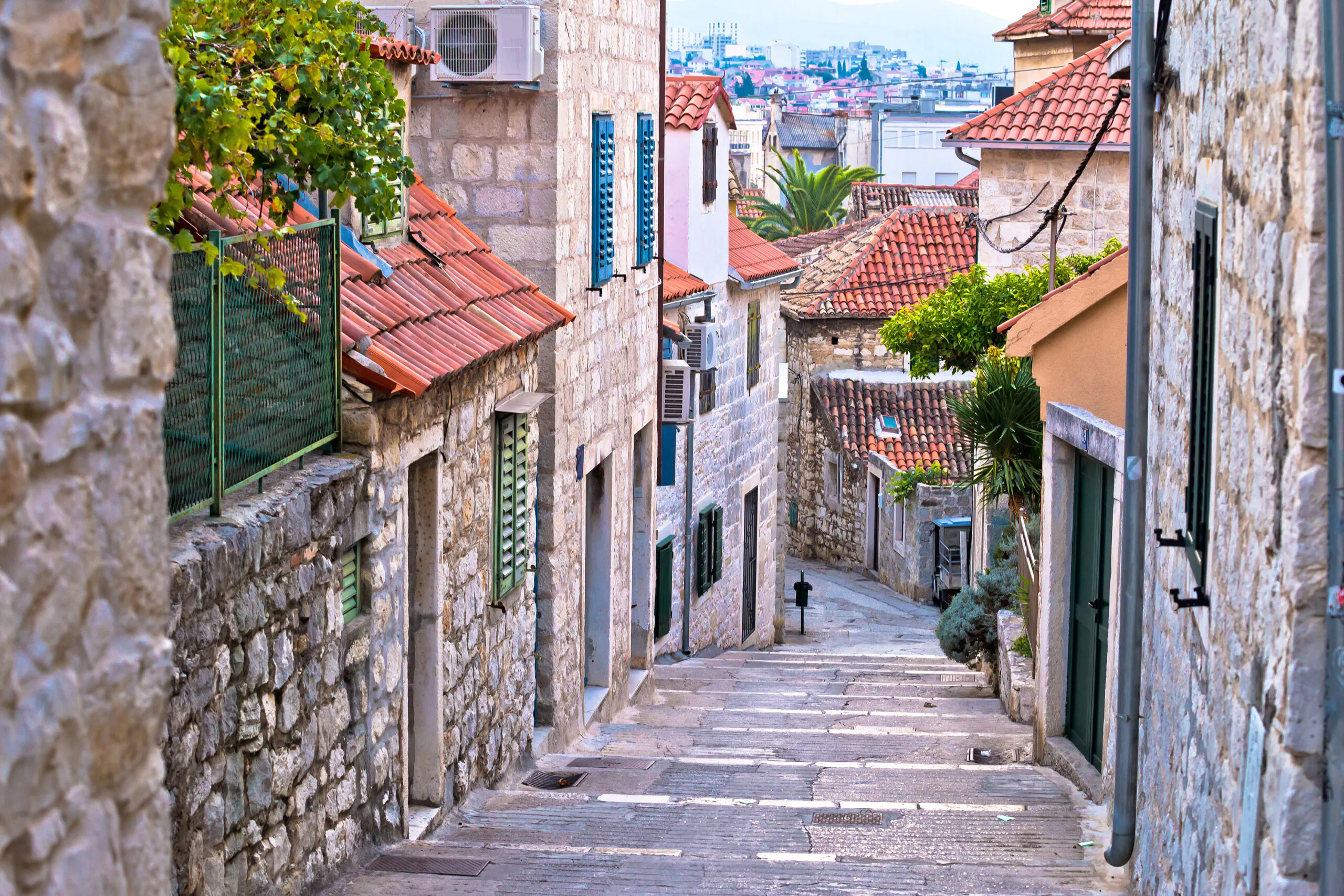 Old stone street of Split historic city, Dalmatia, Croatia.