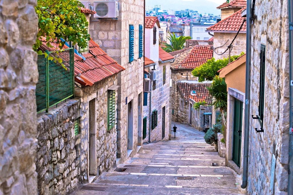 Old stone street of Split historic city, Dalmatia, Croatia. 