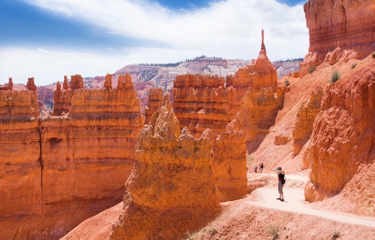 hiker in vast hiking trail in Bryce Canyon National Park