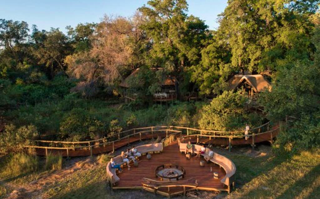 Patio and porch outside a luxury lodge in Camp Moremi in Botswana