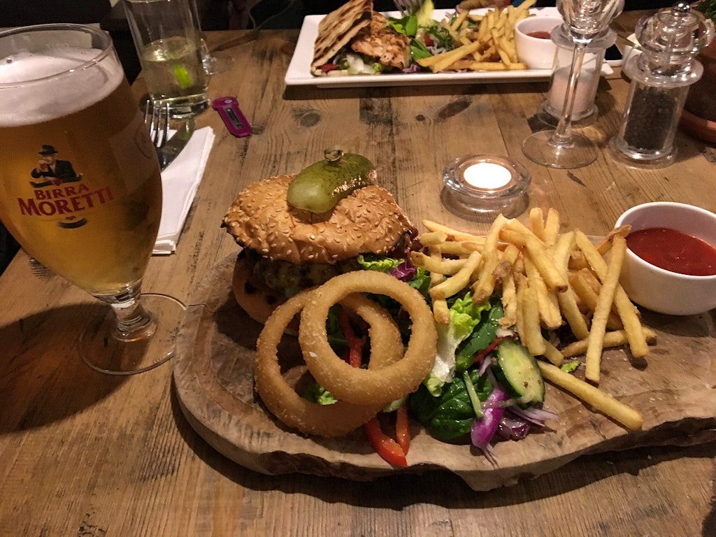 A meal with entrees at The Broadway in England