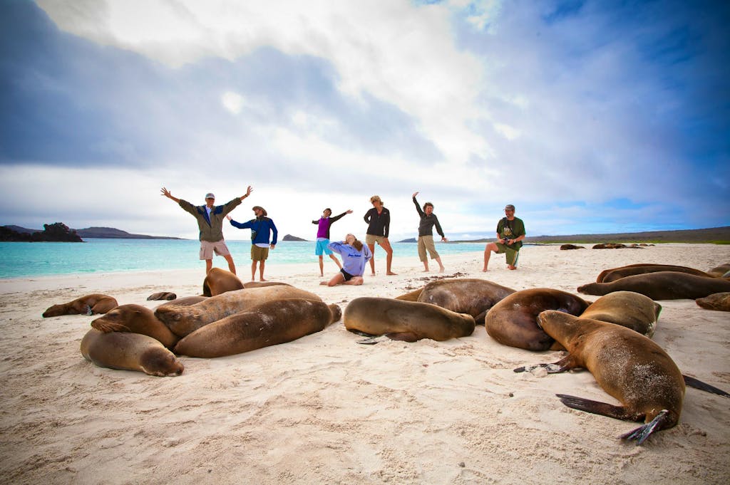 posing as tourists at Galapagos