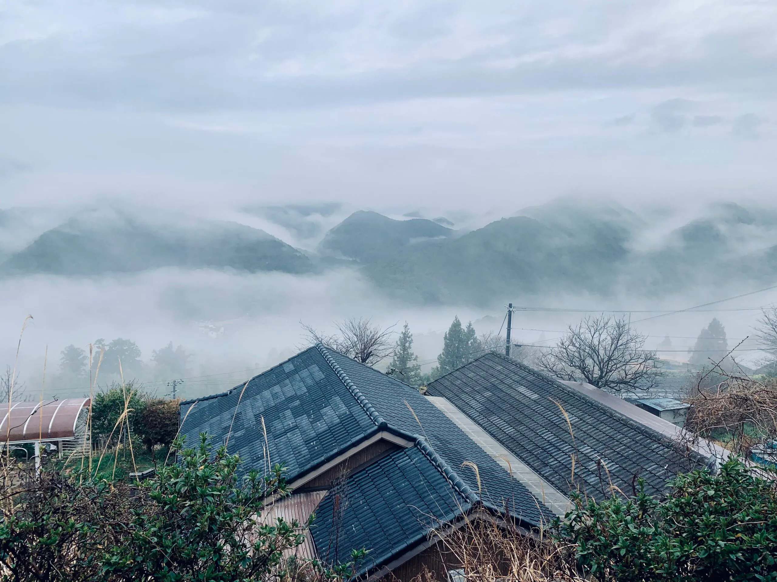 Fog leaning on mountain vistas in Takahara along the Kumano Kodo trail