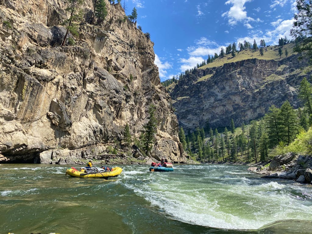 Group of travelers rafting the great whitewater rapids of the Middle Fork of the Salmon River in Idaho
