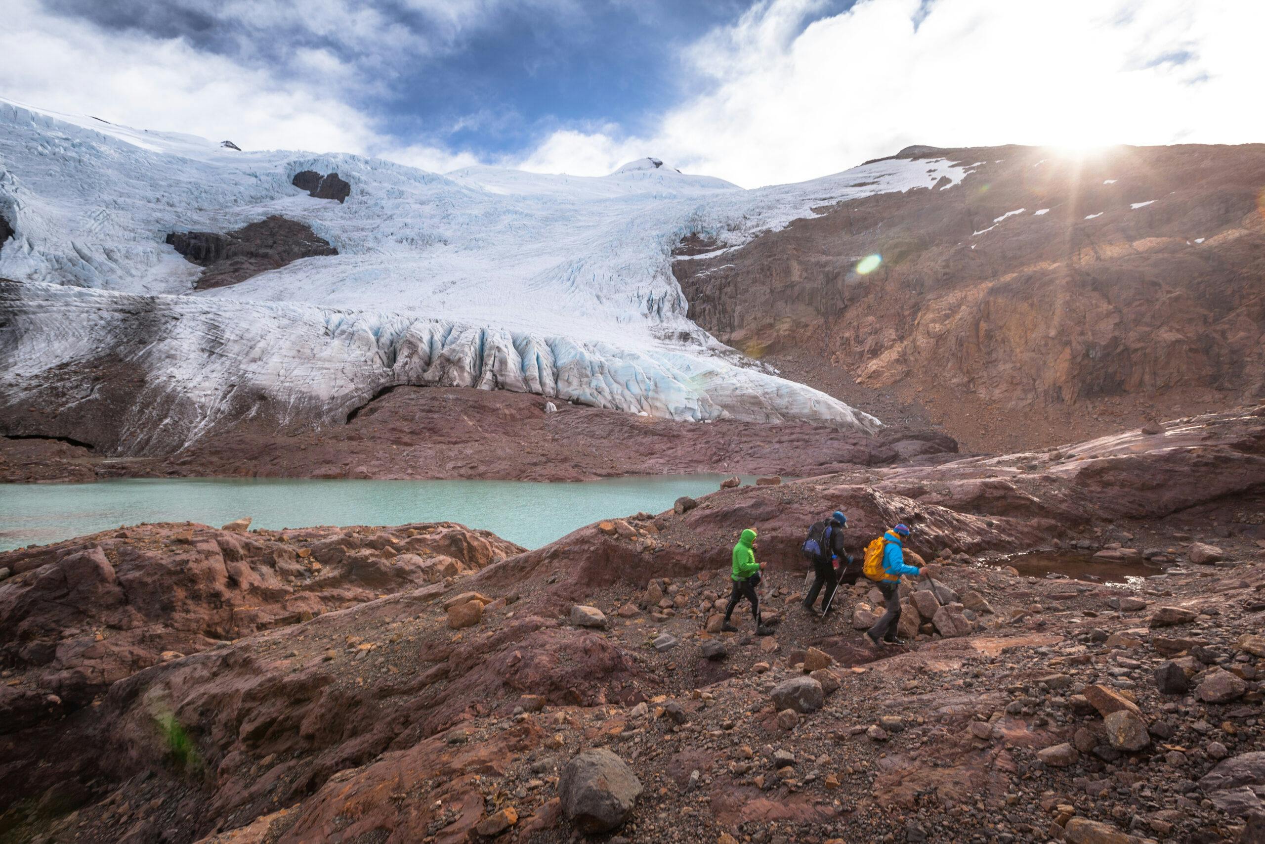 Hikers on a trail in Jeinimeni National Reserve in Patagonia