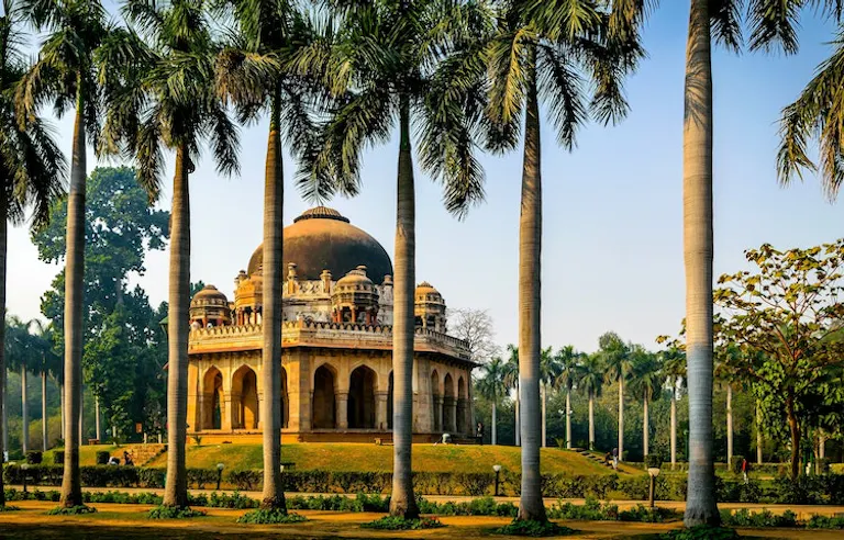 Tourists hiking a beautiful trail to the Lodhi Garden in India's capital, Delhi