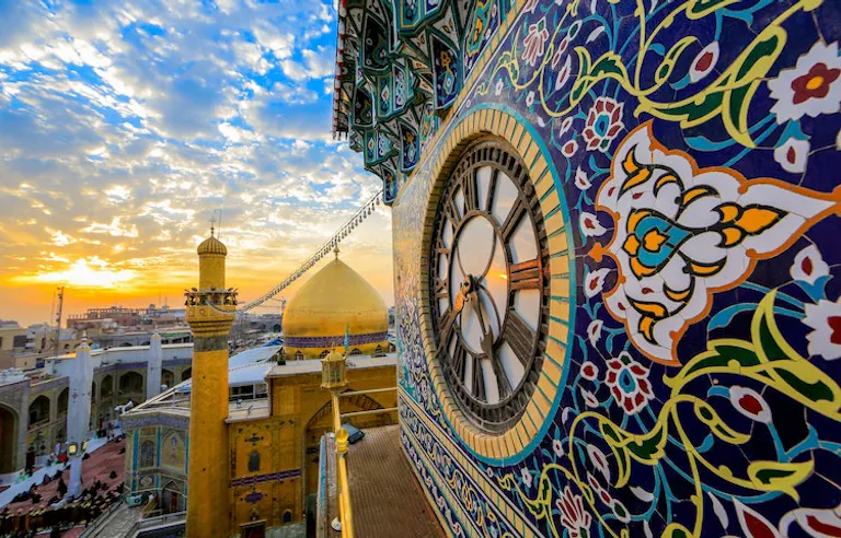Imam shrine clock gate looking down on Iraq, or Old Mesopotamia