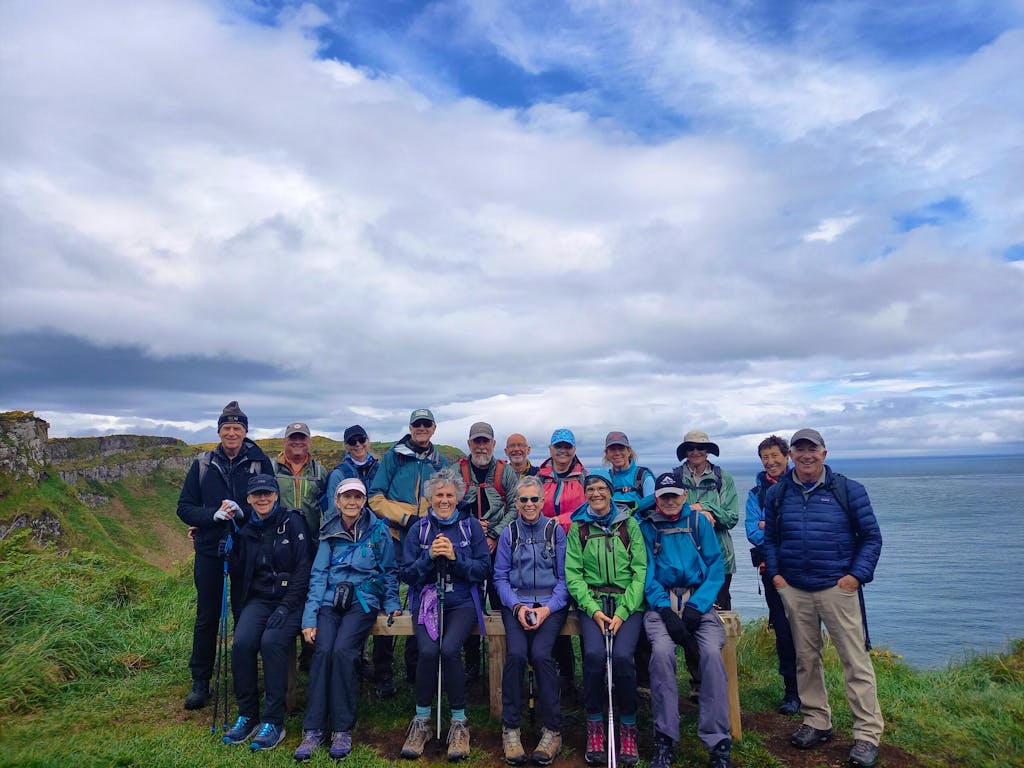Group of guided tourists on a iconic Ireland north to south hiking trail in Ireland, Europe