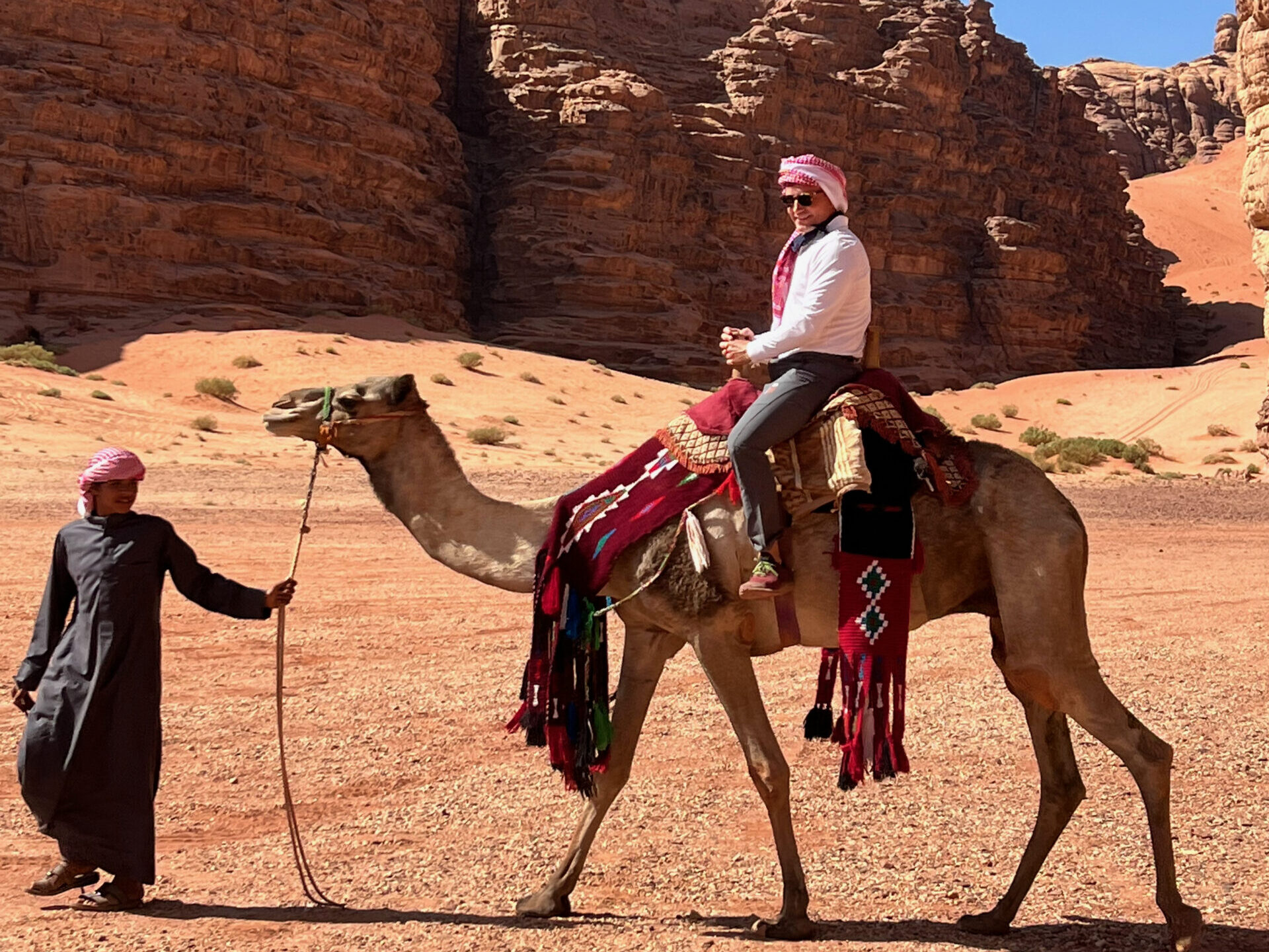 Massimo President & CEO of MT Sobek riding a camel in Saudi Arabia