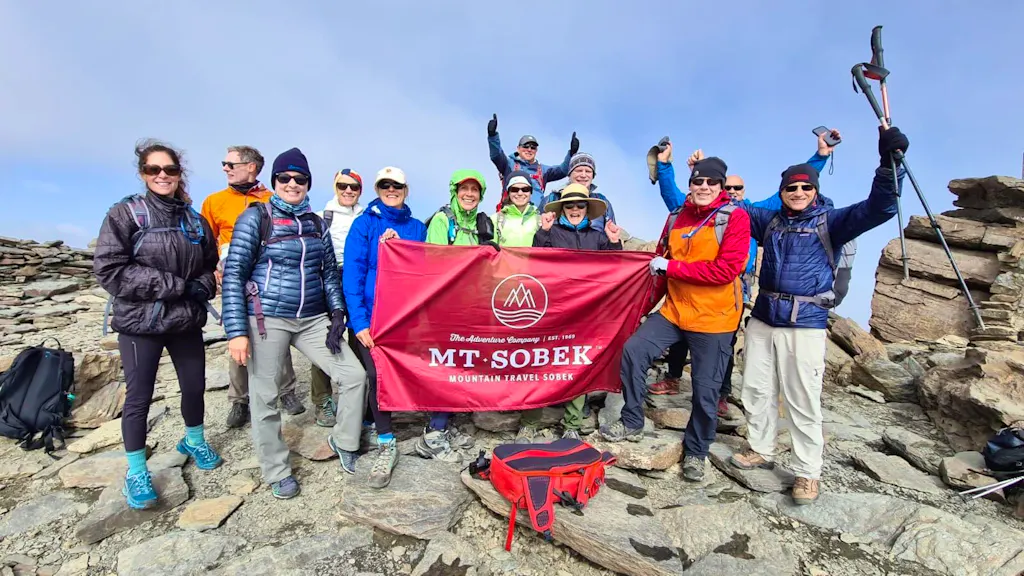 Group of hikers trekking the Dinaric Alps in Slovenia