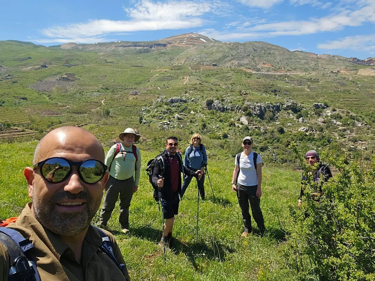 Group of intrepid travelers trekking the great Lebanon Mountain Trail