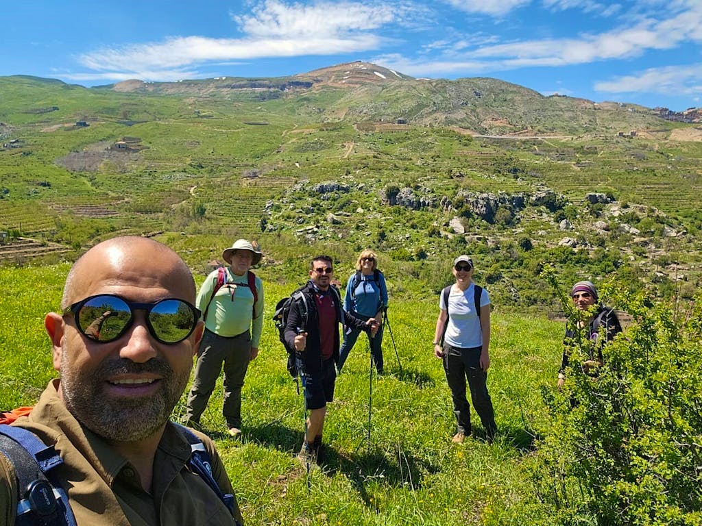 Group of intrepid travelers trekking the great Lebanon Mountain Trail 